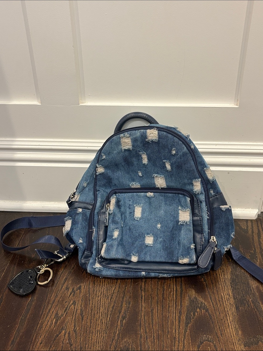 Bari Lynn Girls Distressed Denim Mini Backpack